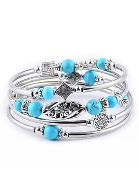 Natural Stone Turquoise Wrap Beaded Bracelet